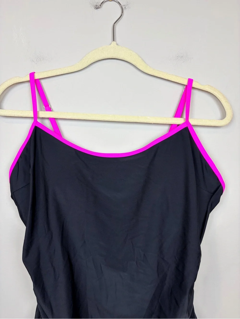 Eomenie‎ One Piece Swimsuit XL Black Pink Ruched Tummy Control NWT